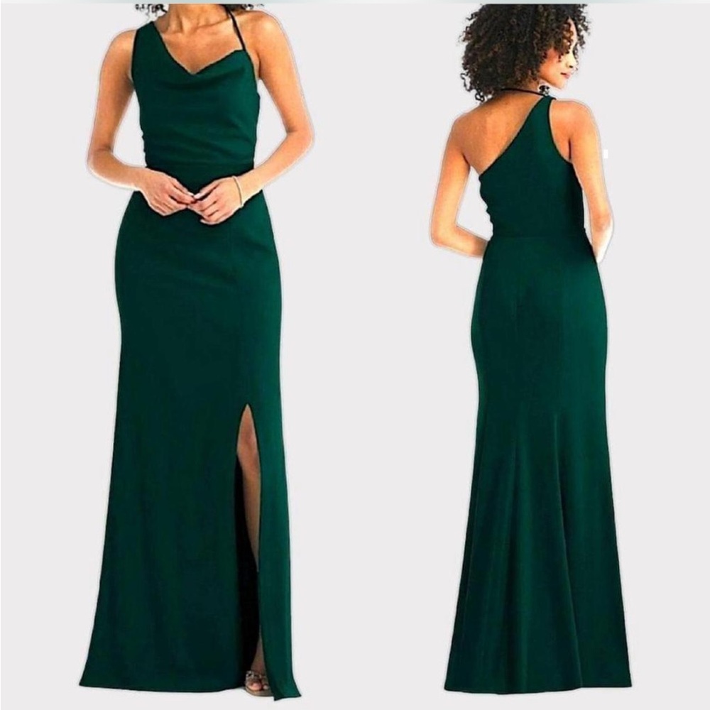 After Six Forest Green One Shoulder Chiffon Gown Formal Dress Size 6